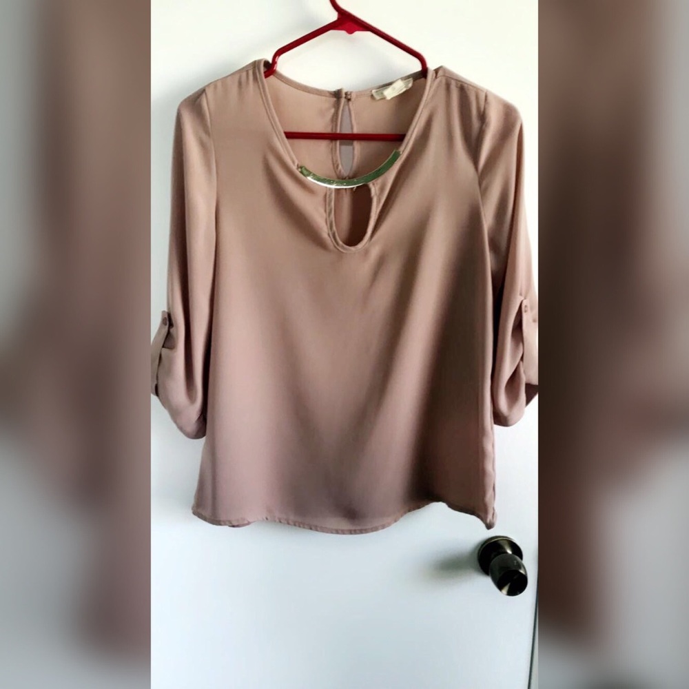 Tan Shirt with gold neck collar